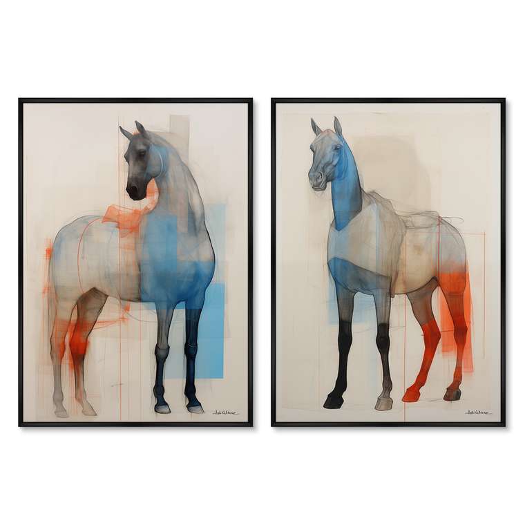 Набор из двух репродукций картин Horses in a color scheme, 2024г.