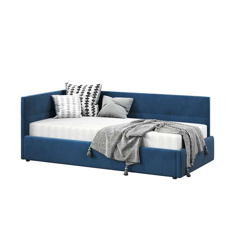 Кровать с мягким изголовьем Меркурий-1 80х200 синего цвета с подъемным механизмом