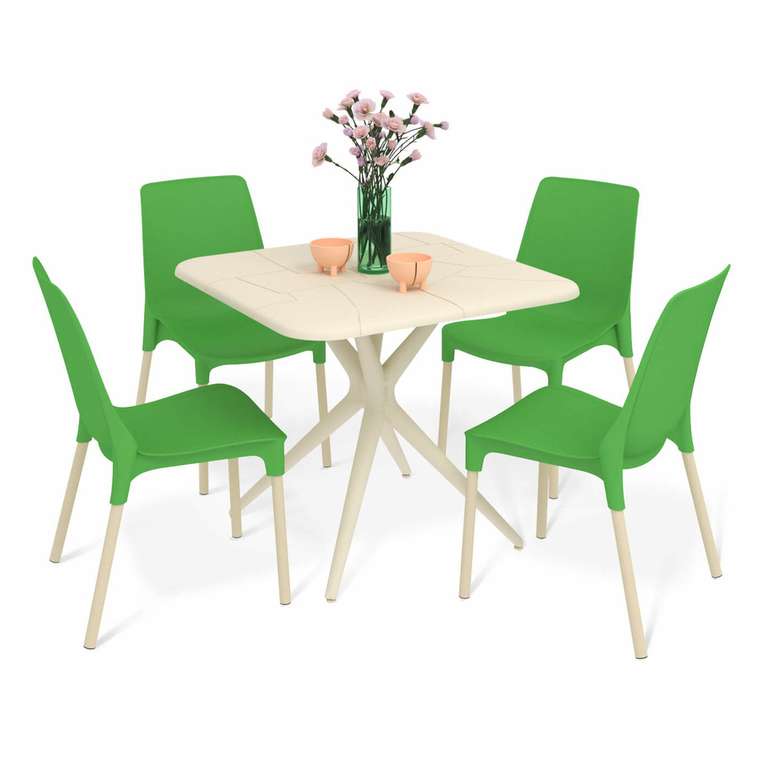Обеденная группа из стола и четырех стульев зеленого цвета