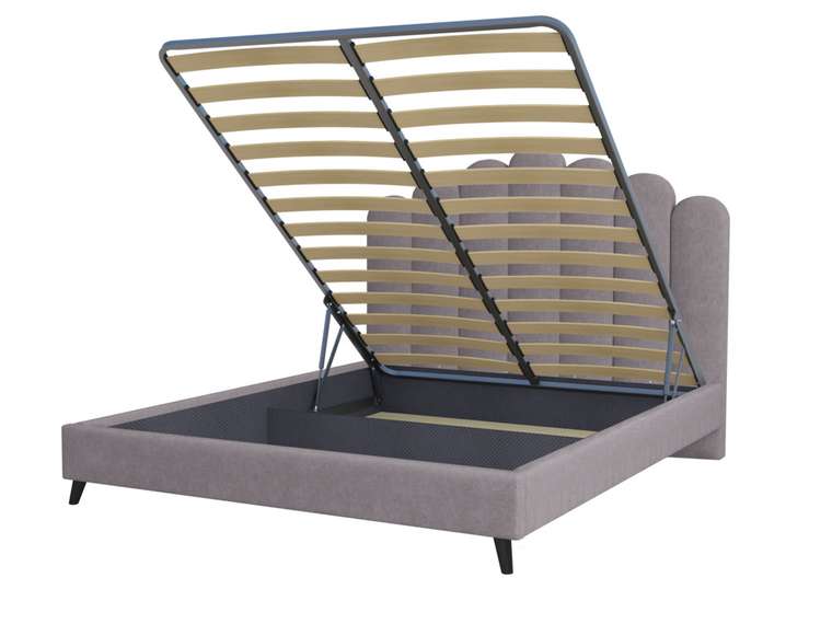 Кровать Lixano 160х200 в обивке из велюра серого цвета с подъемным механизмом