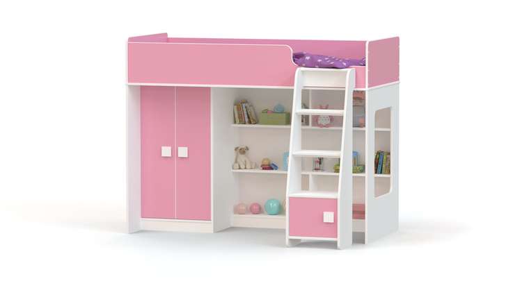 Детская кровать-чердак Ridgimmi 1.1 75х175 бело-розового цвета