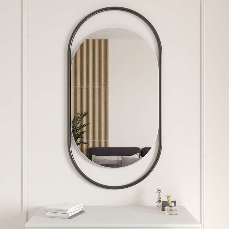 Дизайнерское настенное зеркало Evelix S в металлической раме черного цвета