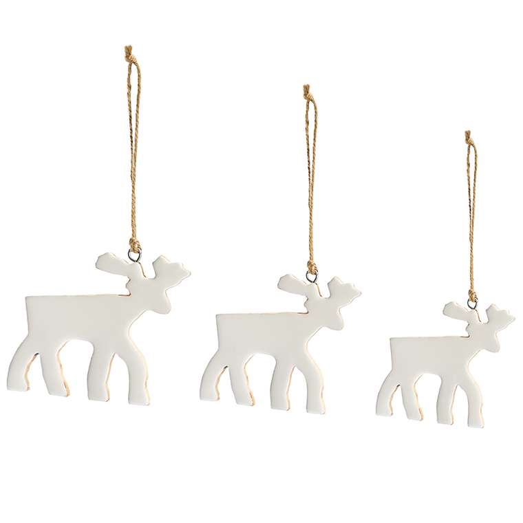 Набор из трех елочных украшений Santa reindeers белого цвета
