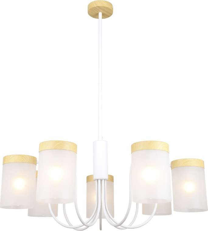 Потолочная люстра на штанге Escada Harmony 7x40Вт E14, металл/стекло, белый/дерево, матовый плафон