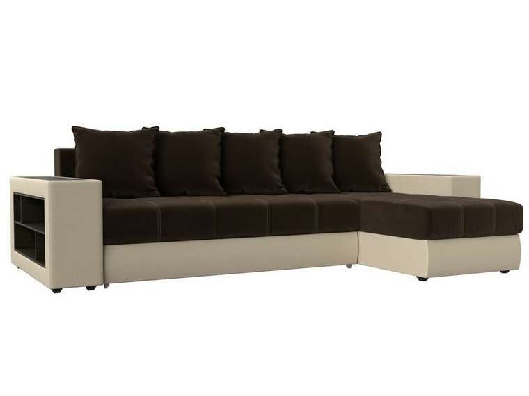 Угловой диван-кровать Дубай  коричнево-бежевого цвета (ткань/экокожа)  правый угол