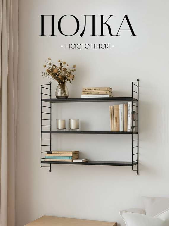 Настенная полка 60х50х30 черного цвета