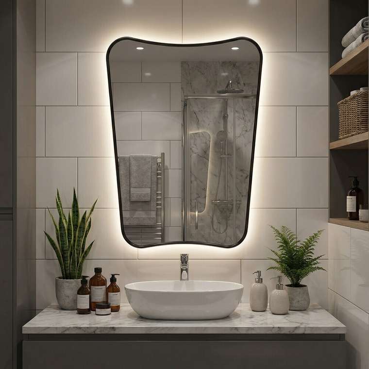 Настенное зеркало Sky M в раме черного цвета с подсветкой