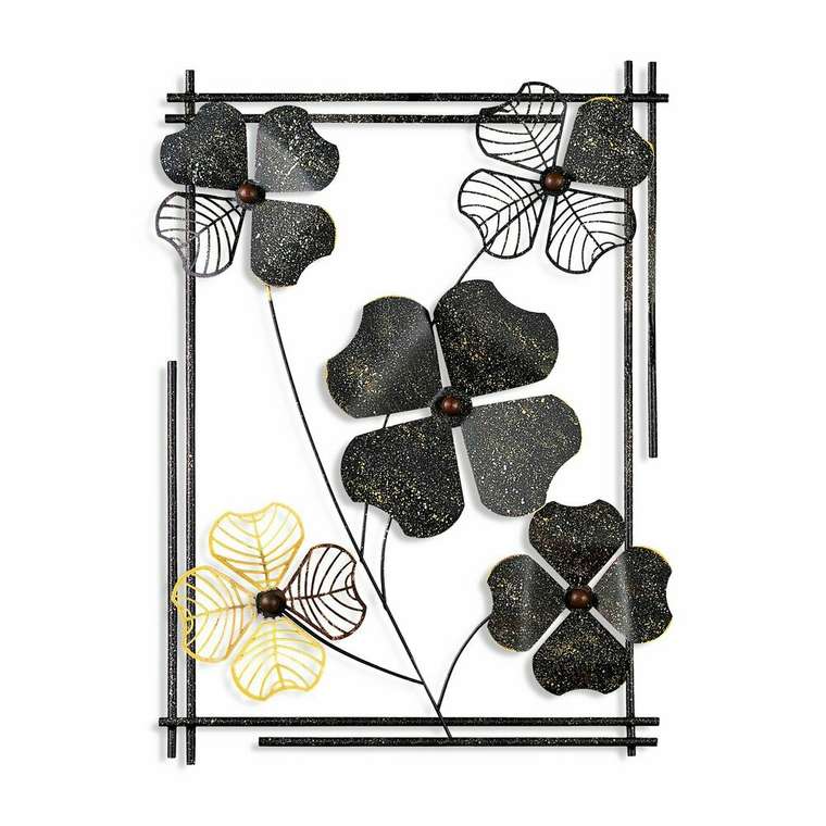 Настенный декор ручной работы Цветы 50х70 из металла черно-золотого цвета