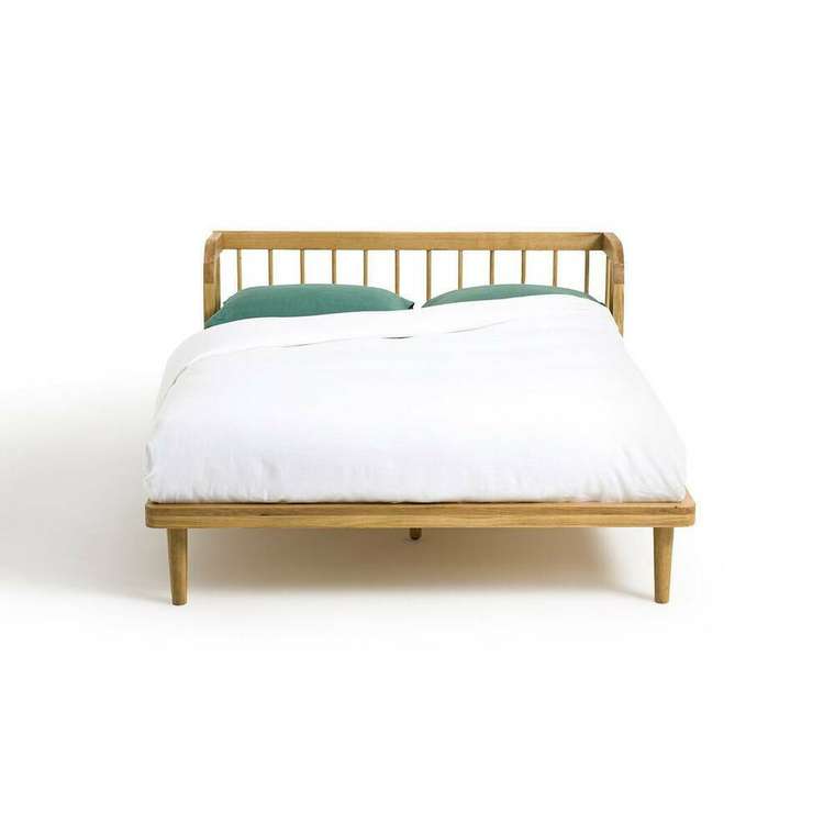 Кровать с кроватным основанием из массива дуба Matea 160x200 коричневого цвета
