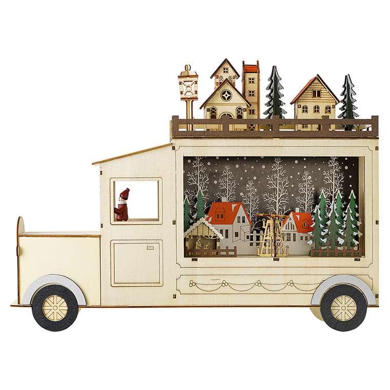 Декор новогодний Festive truck бежевого цвета с подсветкой 