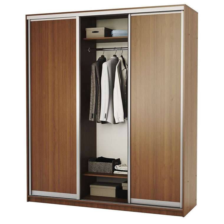 Шкаф-купе Премиум со штангой L цвета орех