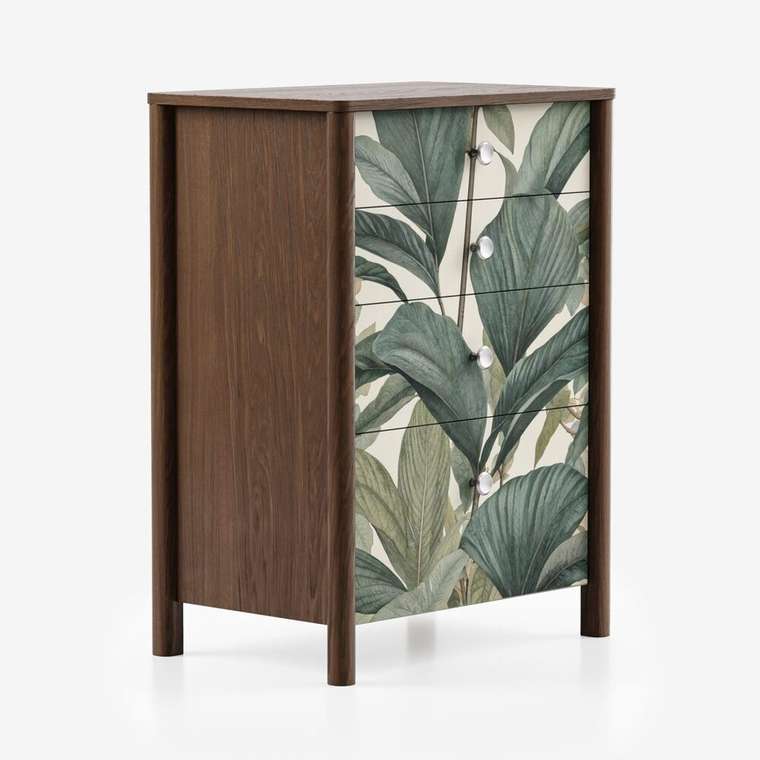 Высокий комод Bergen BG080 коричнево-зеленого цвета с принтом