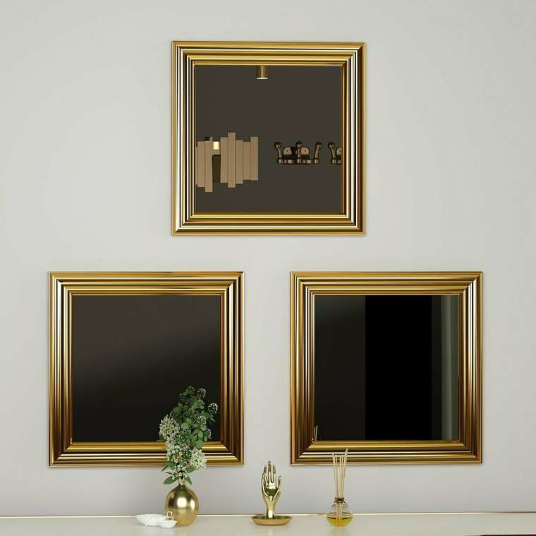 Набор их трех зеркал Decor 40х40 в раме золотого цвета