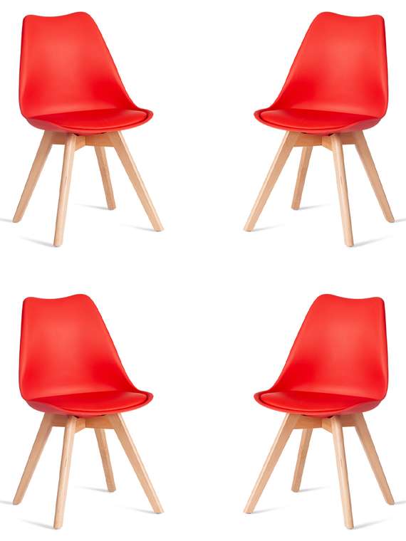 Комплект из четырех стульев Tulip красного цвета