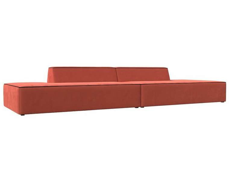 Прямой модульный диван Монс Лофт кораллового цвета с коричневым кантом