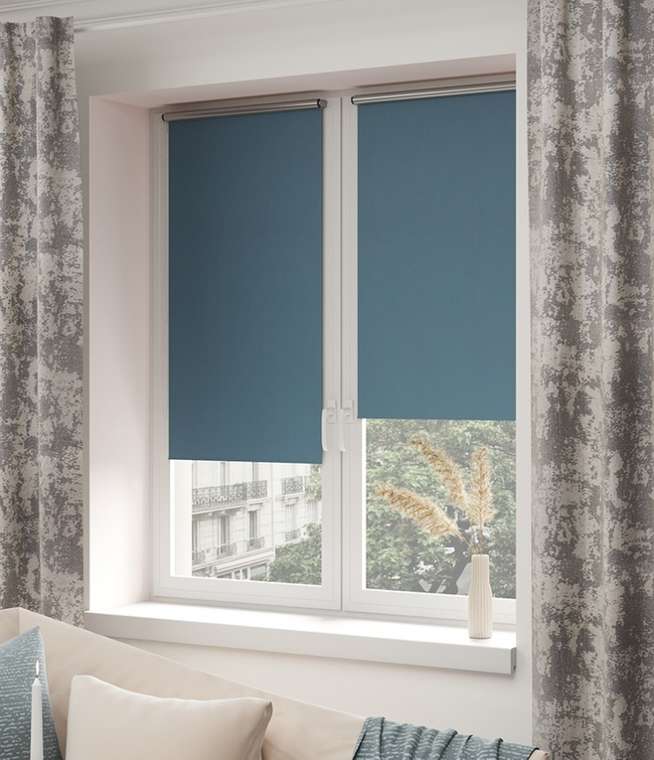 мини ролета Блэкаут сильвер 57х175 синий