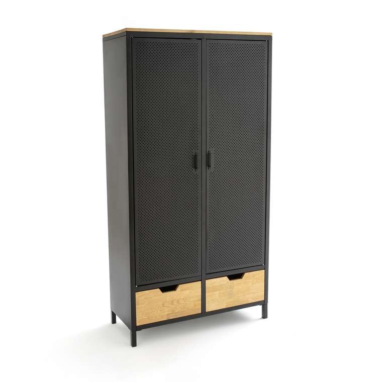 Шкаф с дверцами из металла и дуба Agama серого цвета