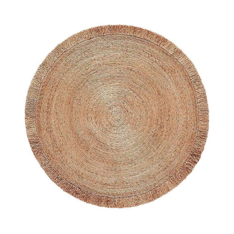 Ковер из джута круглый с бахромой Aftas 150х150 бежевого цвета