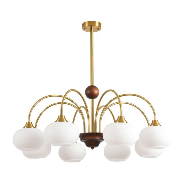 Потолочная люстра на штанге Lumion Larina 8323/8C латунь/белый, металл/стекло/дерево E27 8*60W 220V