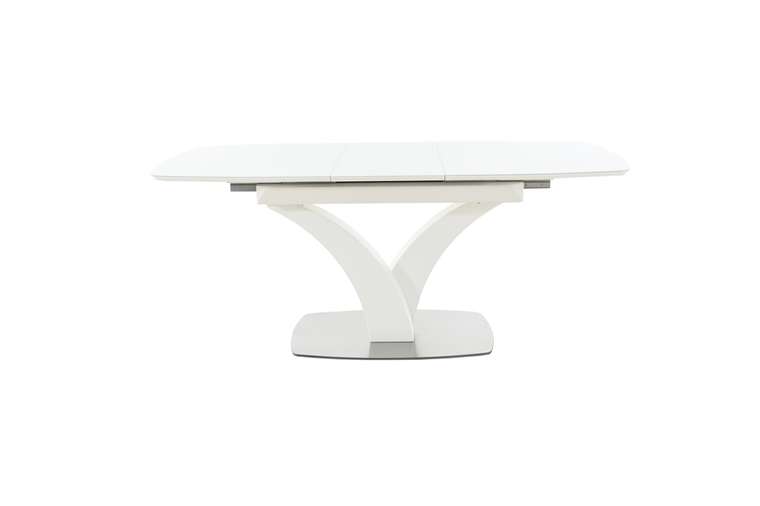 Раздвижной обеденный стол Нотр Дам белого цвета со стеклянной столешницей 
