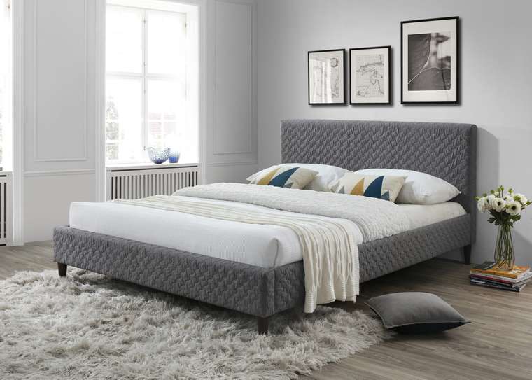 Кровать Isabel Queen Size Bed серого цвета 160х200