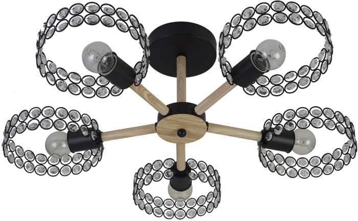 Потолочная люстра на штанге Escada Banjo 679/5P Black 5х60Вт Е27, металл/хрусталь, черный/дерево