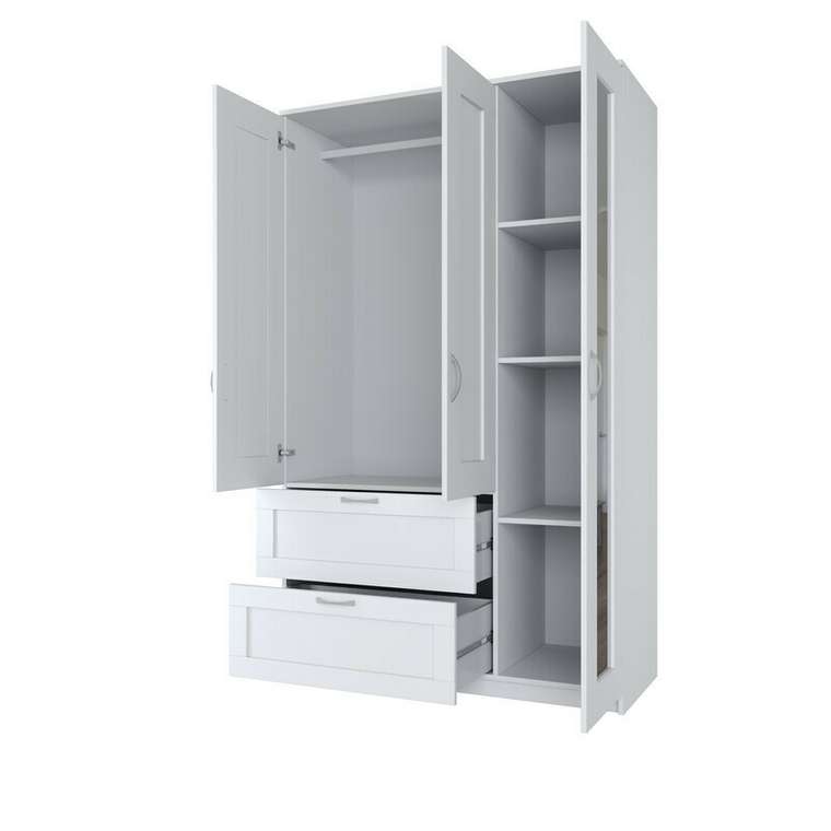 Шкаф трехдверный с двумя выдвижными ящиками Сириус белого цвета