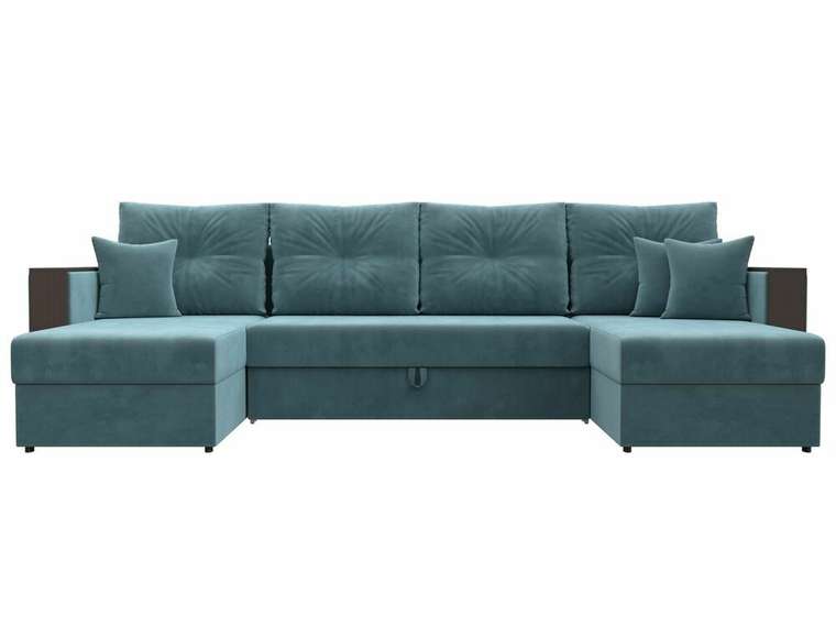 Угловой диван-кровать Валенсия П-образный бирюзового цвета