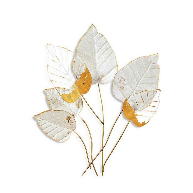Настенный декор ручной работы Листья 73х76 из металла бело-золотого цвета