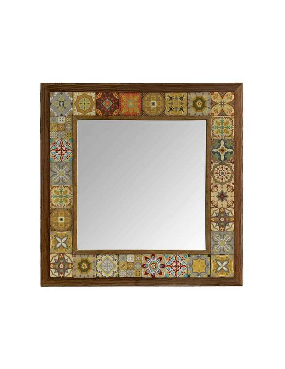 Настенное зеркало с каменной мозаикой 43x43 бежево-коричневого цвета