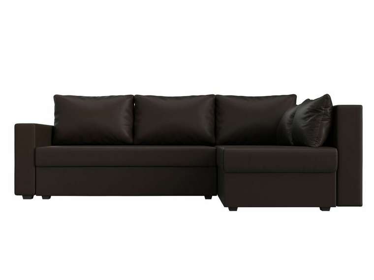 Угловой диван-кровать Мансберг коричневого цвета (экокожа) правый угол