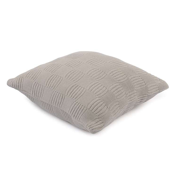 Подушка из хлопка рельефной вязки из коллекции Essential светло-серого цвета