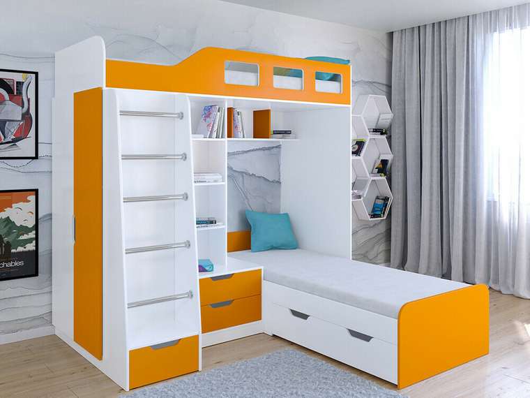 Двухъярусная кровать Астра 4 80х195 бело-оранжевого цвета