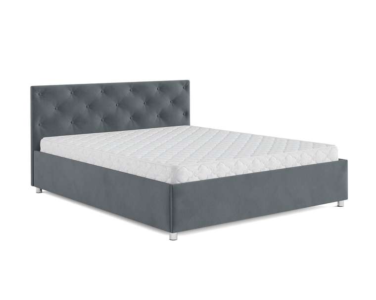 Кровать Классик 160х190 серо-синего цвета с подъемным механизмом (велюр)