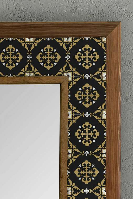 Настенное зеркало с каменной мозаикой 43x43 в раме черно-коричневого цвета