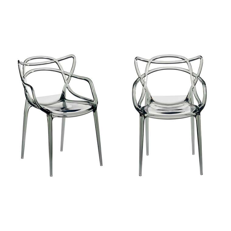 Набор из двух стульев серого цвета с подлокотниками
