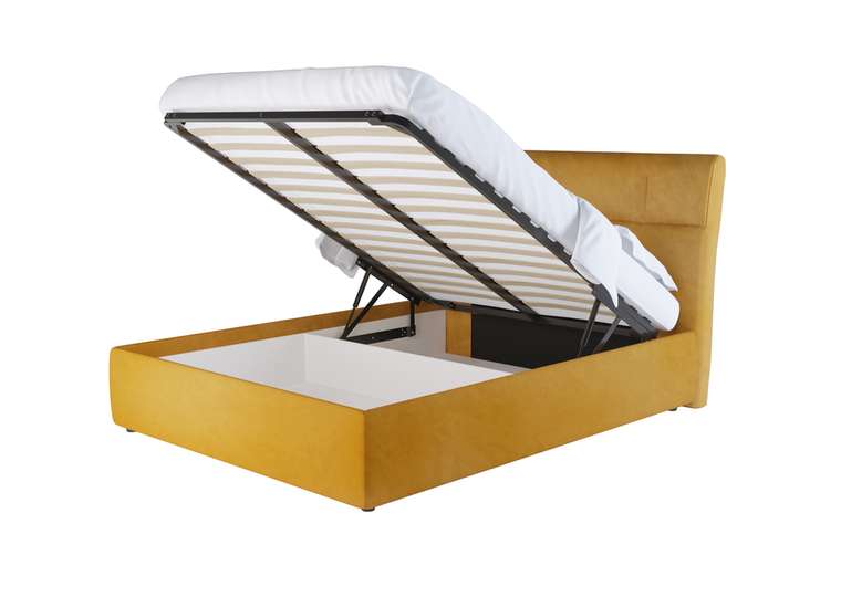 Кровать мягкая с подъемным механизмом Amber Style 160х200 желтого цвета