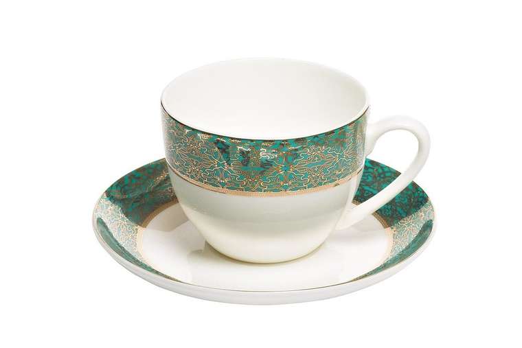 Чайная чашка с блюдцем с бирюзовым орнаментом