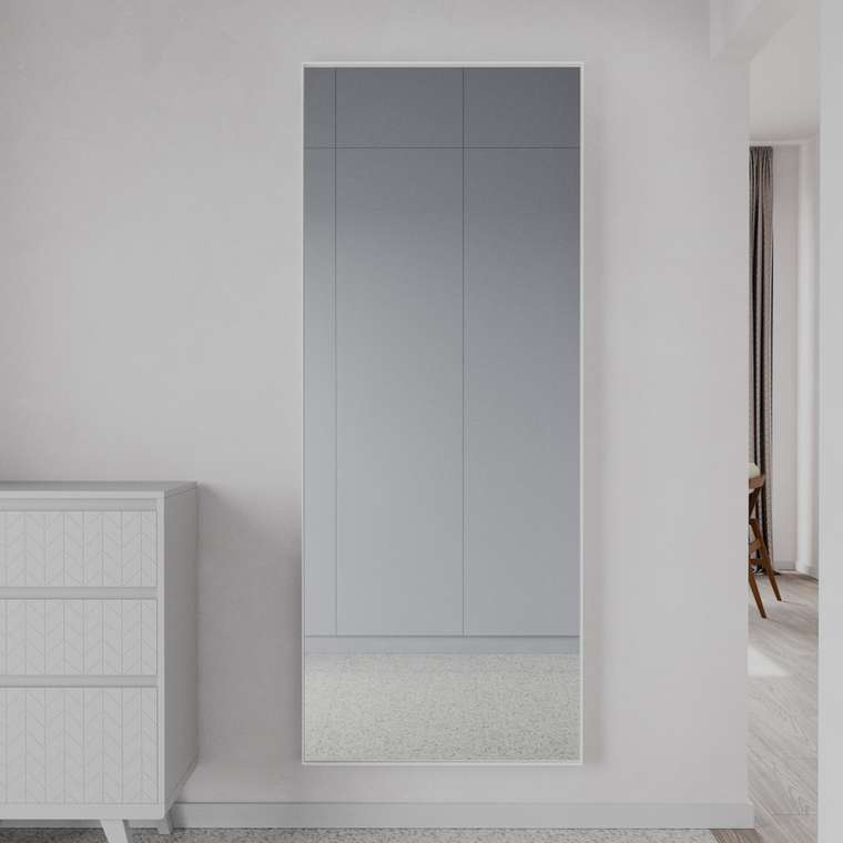 Дизайнерское настенное зеркало Halfeo Slim XL в тонкой раме белого цвета