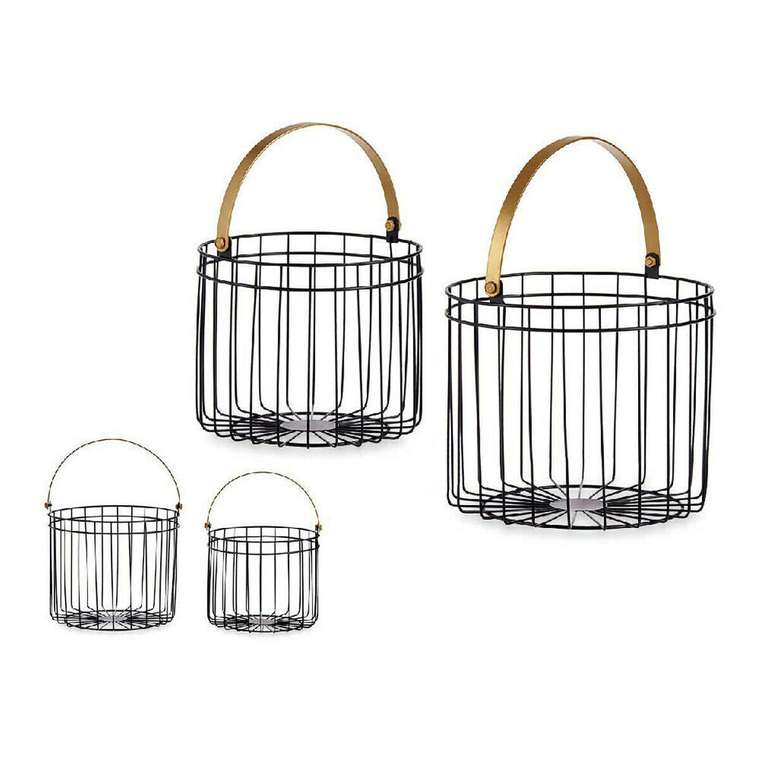 Корзина Чёрный Позолоченный Металл 25 x 27 x 25  цилиндрически (2 pcs)