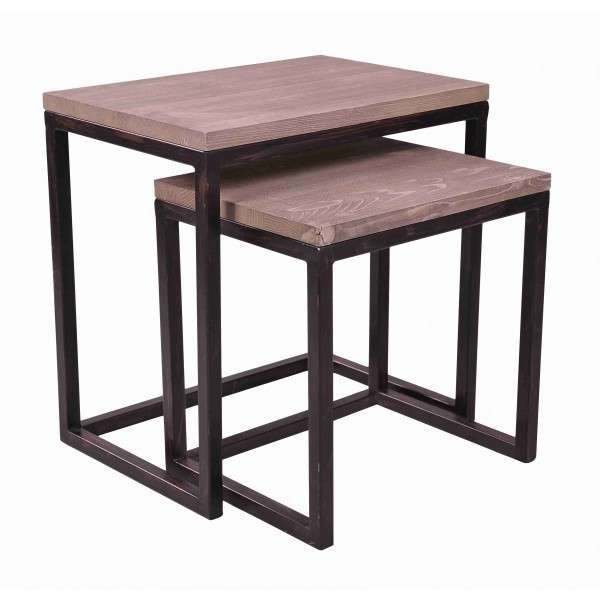 Журнальный столик (2 шт) "Industrial" с деревянной столешницей 