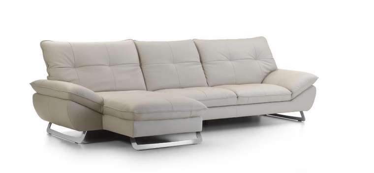 Угловой кожаный диван с кушеткой Trinidad светло-серого цвета