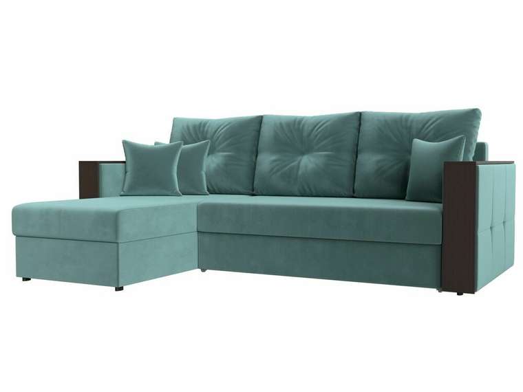 Угловой диван-кровать Валенсия бирюзового цвета левый угол