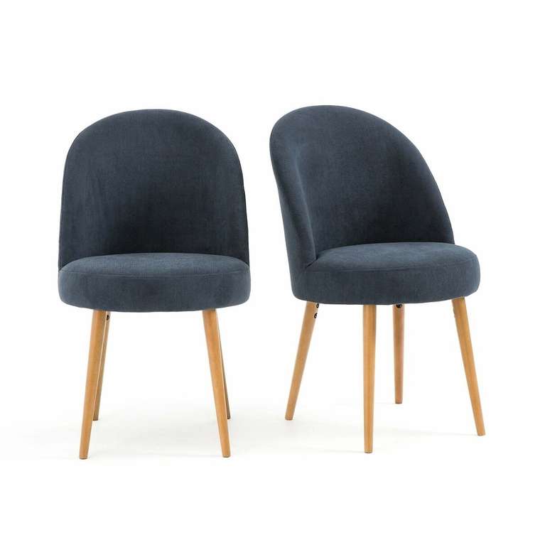 Комплект из двух столовых стульев из вельвета Lenou синего цвета