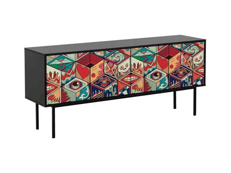 Тумба под TV Boho черного цвета на металлических ножках