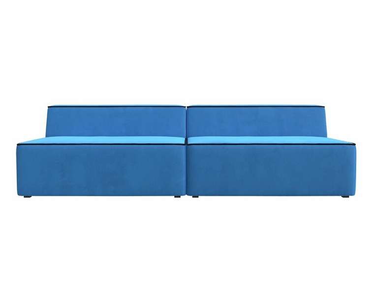 Прямой модульный диван Монс голубого цвета с черным кантом