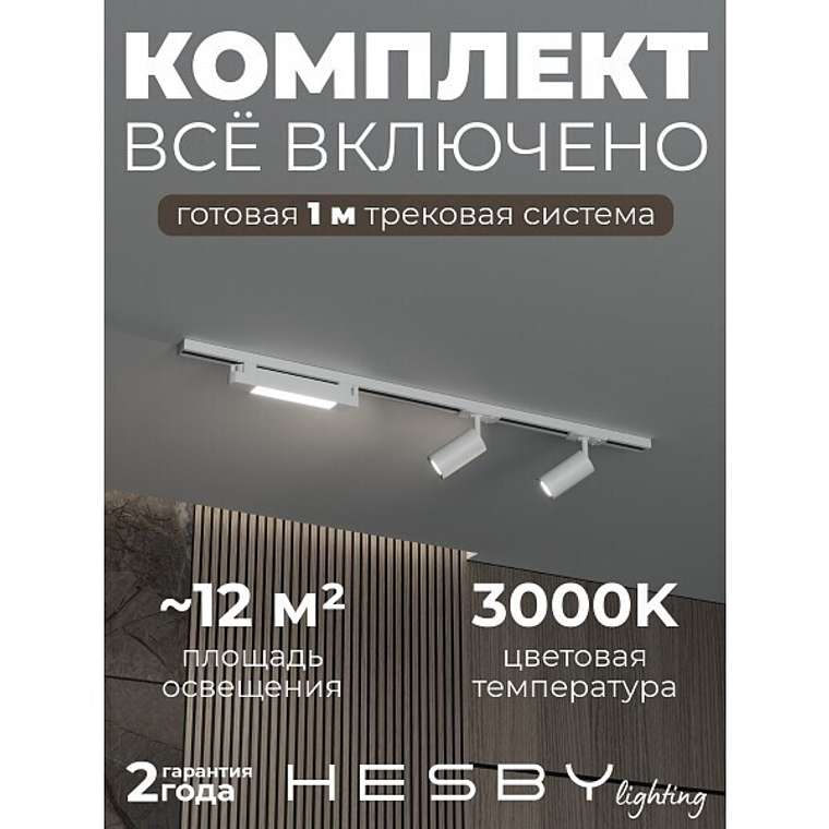 Накладная однофазная трековая система Skylite №5 со светильниками (220В, форма - прямая, 1м, 3000K), белая