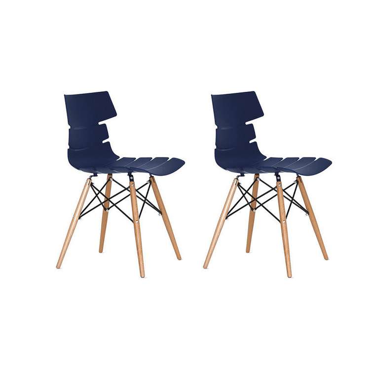 Набор из двух стульев на деревянных ножках синий