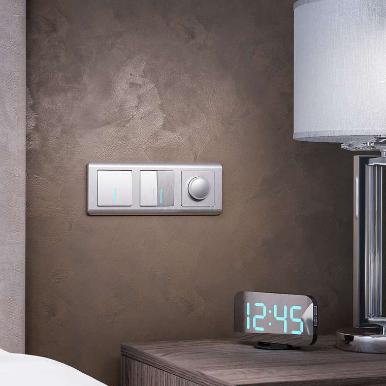 W1120109/ Выключатель двухклавишный с подсветкой (cеребряный рифленый) W1120109 Встраиваемые механизмы серебряный рифленый