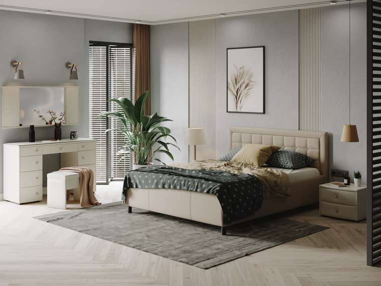 Кровать Como Veda 2 140х200 бежевого-коричневого цвета (велюр)